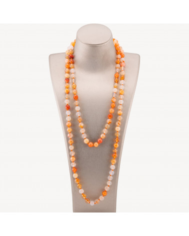 Collana Bijoux Charlestone Di Pietre Dure 8mm Annodate 120cm Giada Arancio Corniola-COLLIER PIERRES DURES | Worldofjewel.com