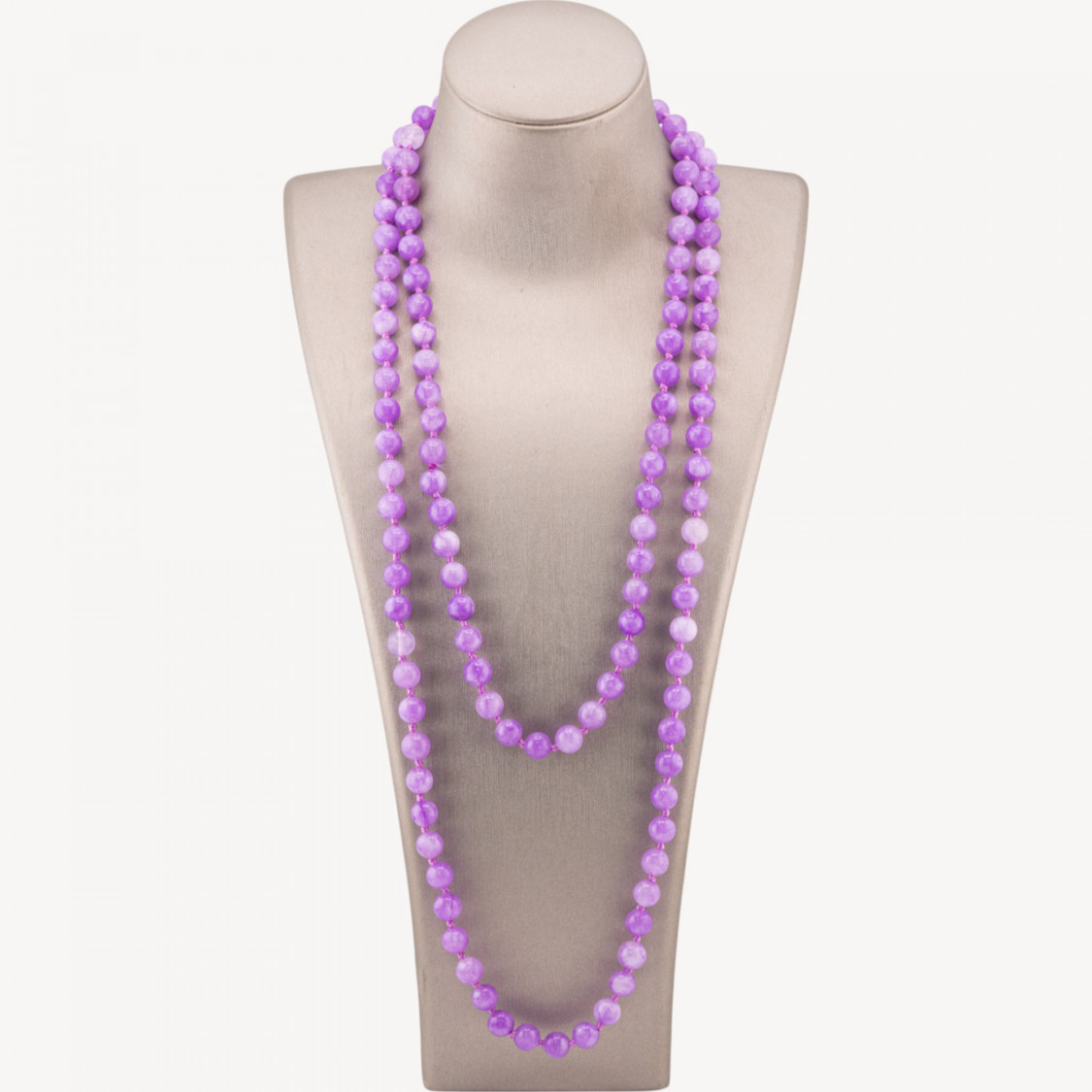 Collana Bijoux Charlestone Di Pietre Dure 8mm Annodate 120cm Giada Lavanda-COLLIER PIERRES DURES | Worldofjewel.com