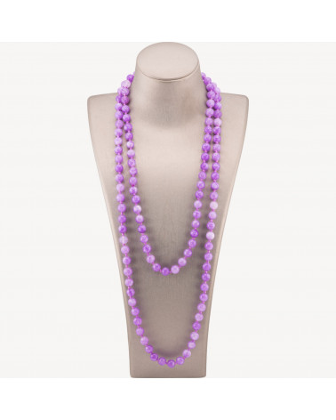 Collana Bijoux Charlestone Di Pietre Dure 8mm Annodate 120cm Giada Lavanda-COLLIER PIERRES DURES | Worldofjewel.com