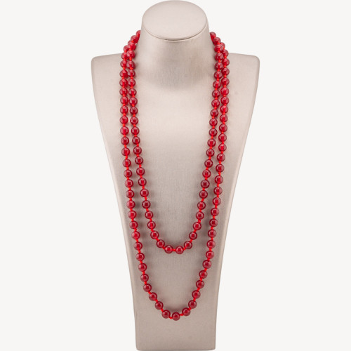 Collier Charlestone Bijoux en pierre nouée de 8 mm, 120 cm, rubis rouge et jade