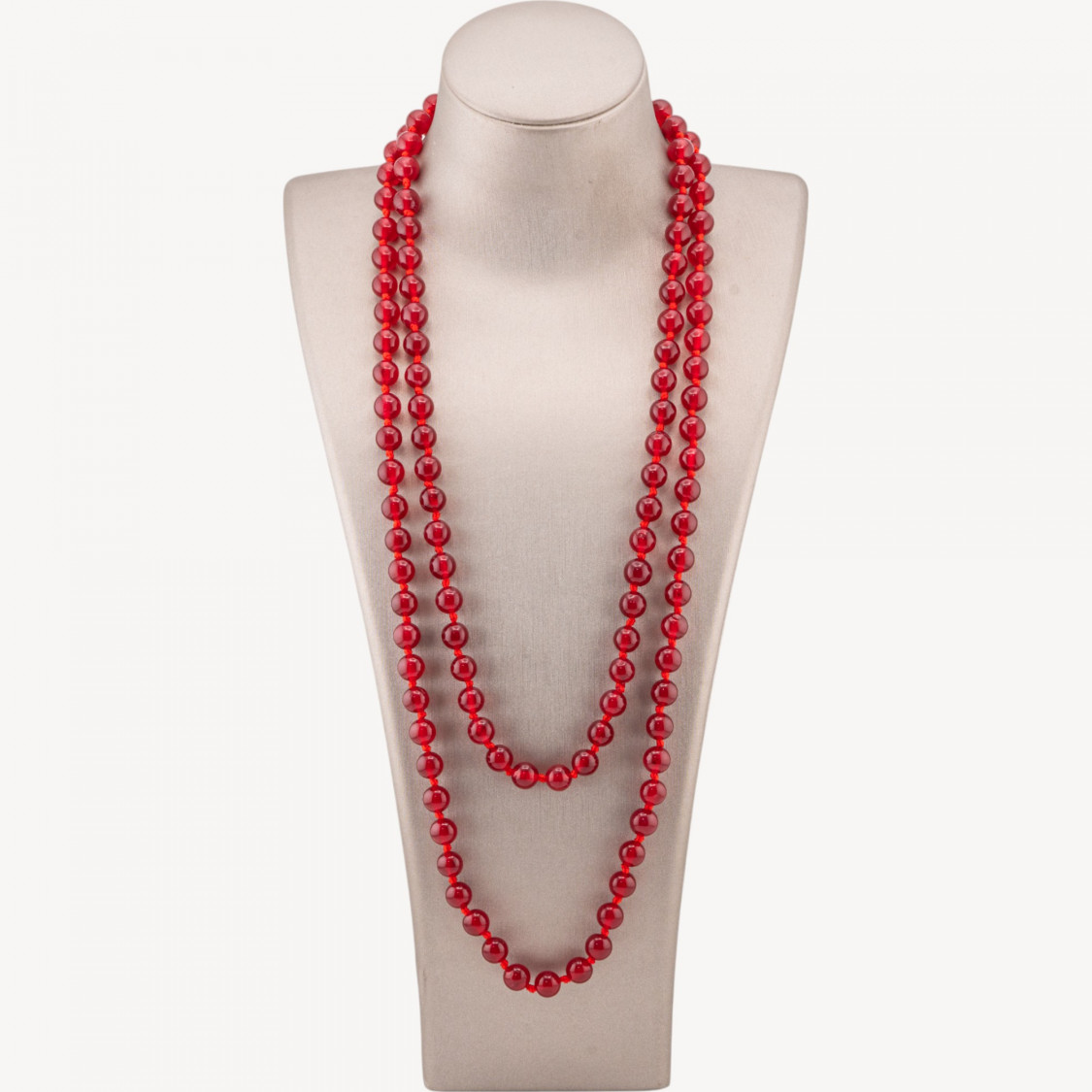 8mm Knotted Stone Charlestone Bijoux Necklace 120cm Red Ruby Jade-HARD STONES NECKLACE | Worldofjewel.com