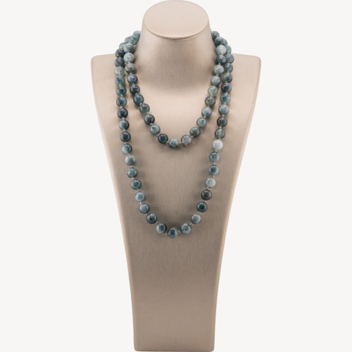 Charlestone 10 mm geknotete Edelstein-Halskette, 90 cm, Graue Jade