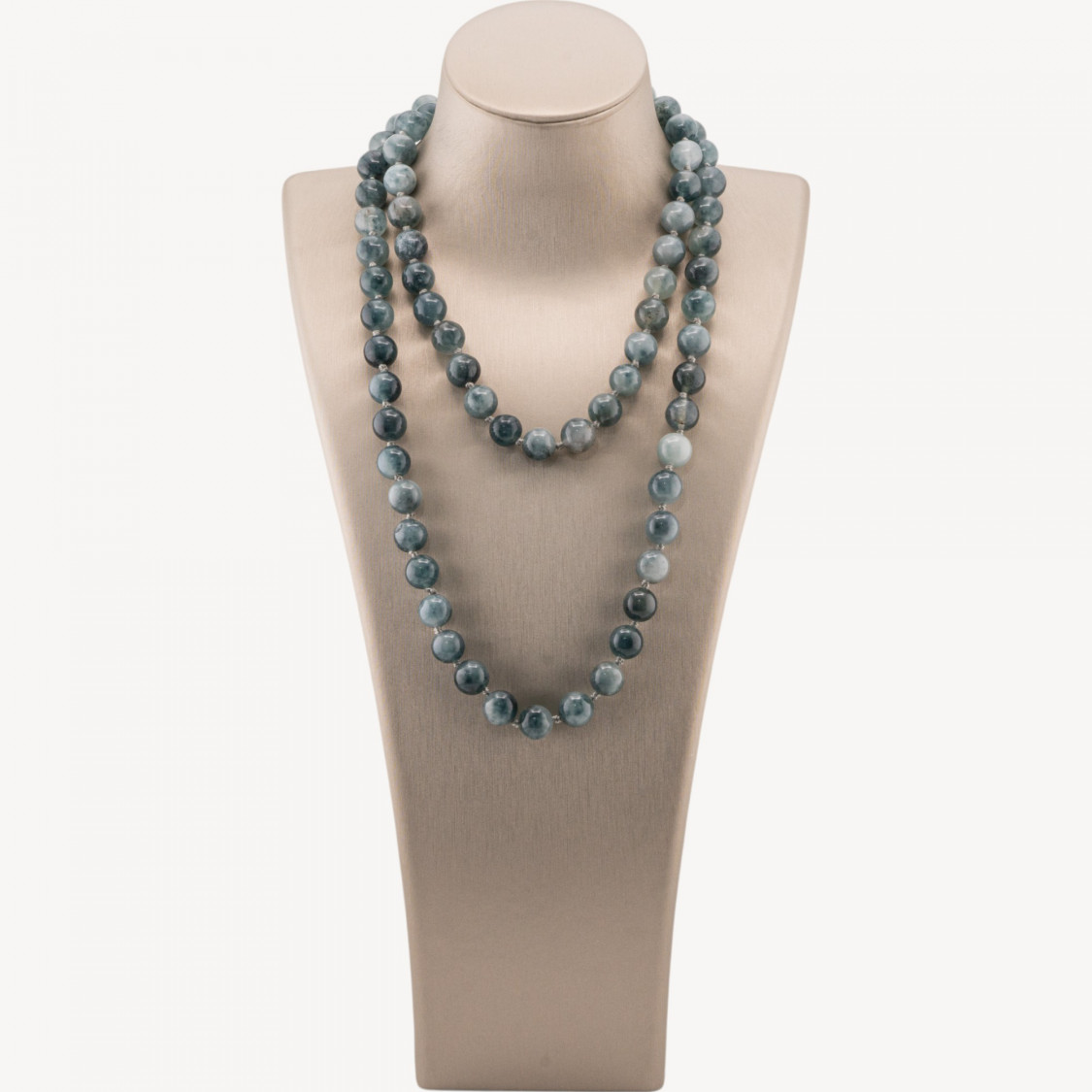 Collar Charlestone de 10 mm con piedras preciosas anudadas, 90 cm, jade gris-DISEÑO ITALIA | Worldofjewel.com