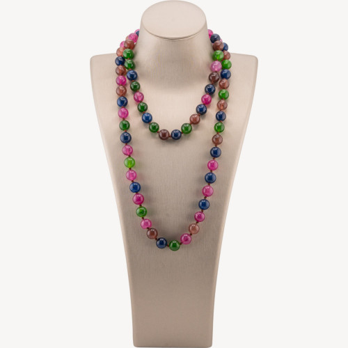 Collar Charlestone con piedras preciosas anudadas de 10 mm, 90 cm, jade multicolor