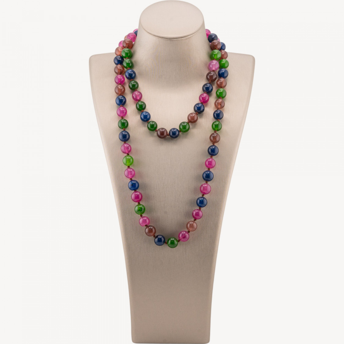 Charlestone-Halskette mit 10 mm großen, geknoteten Edelsteinen, 90 cm, mehrfarbiger Jade-GESTALTEN SIE ITALIEN | Worldofjewel.com