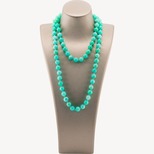 Collar Charlestone de piedras preciosas anudadas de 10 mm, 90 cm, jade turquesa