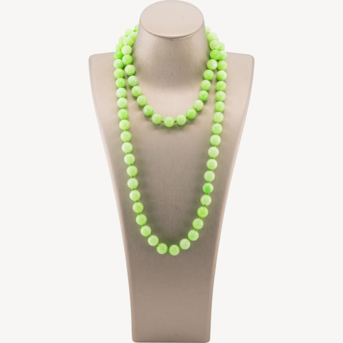 Collier Charlestone Bijoux en jade vert citron, pierre nouée de 10 mm, 90 cm