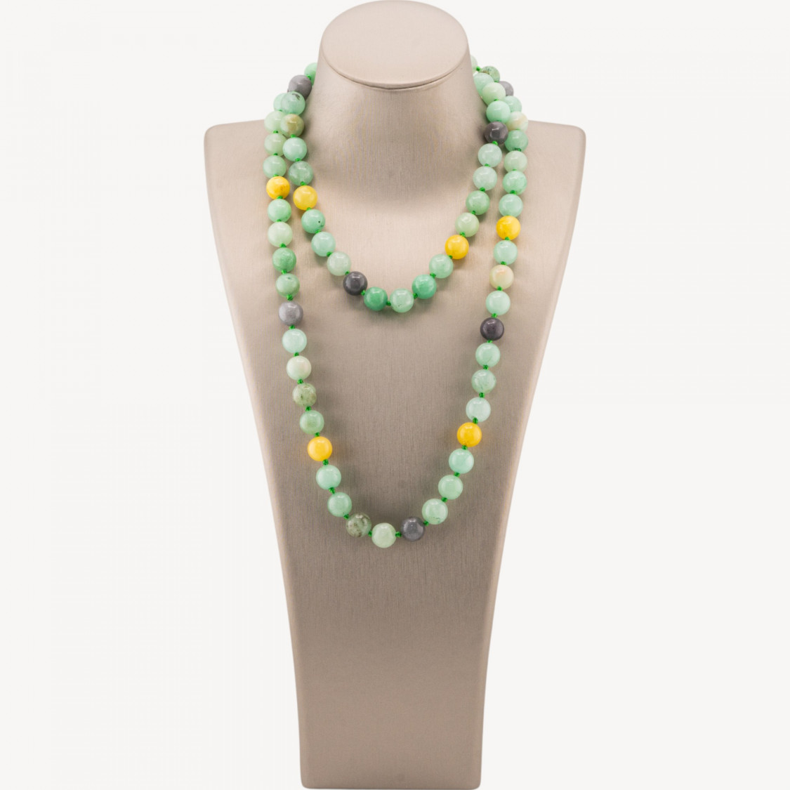Collar Charlestone de 10 mm con piedras preciosas anudadas y 90 cm de jade verde multicolor-DISEÑO ITALIA | Worldofjewel.com