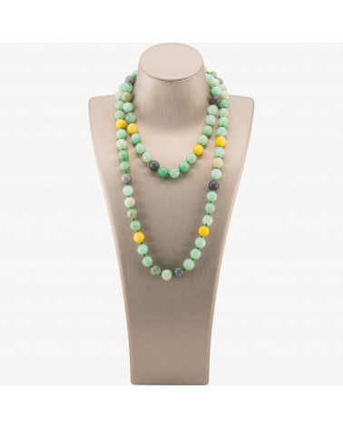 Collana Bijoux Charlestone Di Pietre Dure 10mm Annodate 90cm Giada Verde Multicolor-CONCEPTION ITALIE | Worldofjewel.com