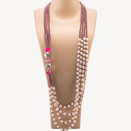 Collana Di Perle Di Fiume Con Cristalli E Pietre Dure 4 Fili 80cm-OFFERTE COLLANE | Worldofjewel.com