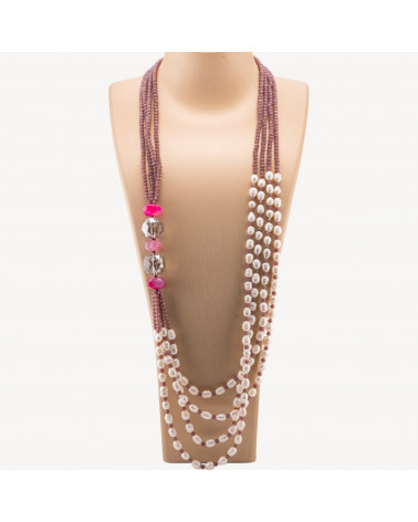 Collana Di Perle Di Fiume Con Cristalli E Pietre Dure 4 Fili 80cm-OFFERTE COLLANE | Worldofjewel.com