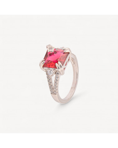 Anello Gioiello In Argento 925 Con Zirconi e Pietra Rossa MOD.2742 10mm-BAGUES EN ARGENT 925 | Worldofjewel.com