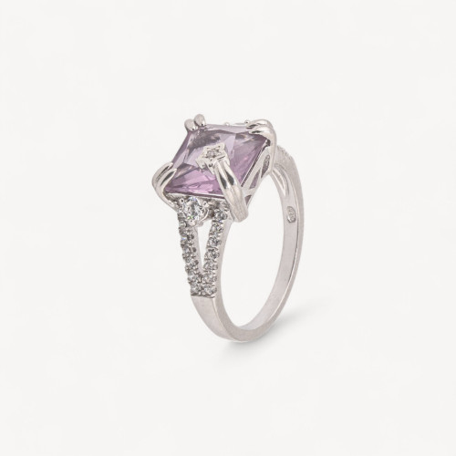 925 Silver Jewel Ring with Zirconia and Purple Stone MOD.2742 8.4mm