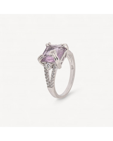 Anello Gioiello In Argento 925 Con Zirconi e Pietra Viola MOD.2742 8,4mm-BAGUES EN ARGENT 925 | Worldofjewel.com