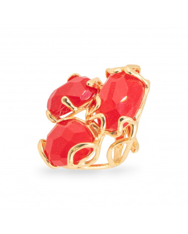 Anello Regolabile in Bronzo Dorato Collezione AURORA con Occhio Di Gatto Rosso Pastello | Gioiello Artigianale Donna 32x36mm-ANELLI BIJOUX DONNA AURORA BEST SELLER | Worldofjewel.com