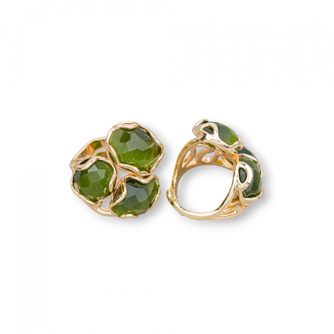 Anello Regolabile in Bronzo Dorato Collezione Aurora-S con Anello Di Bronzo Collezione AURORA 25x27mm Con Occhio Di Gatto Ver-ANELLI BIJOUX DONNA AURORA BEST SELLER | Worldofjewel.com
