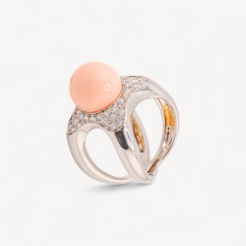 Anillo Joya de Plata 925 con Circonitas Blancas y Perla Rosa de Mallorca MOD.2742 18,4x23mm