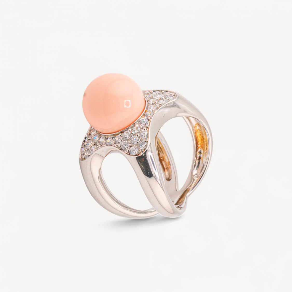 Schmuckring aus 925er Sterlingsilber mit weißem Zirkonia und rosa Mallorca-Perle, Modell 2742, 18,4 x 23 mm-RINGE AUS 925 SILBER | Worldofjewel.com