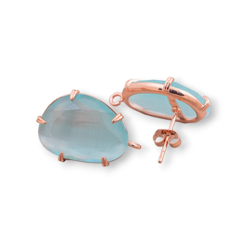 14.5x18mm Boucles d'Oreilles Tige Laiton Oeil de Chat Facettes Base 6 Paires Or Rose Aqua-BASES DE BOUCLES D'OREILLES AVEC PIERRES ET PERLES | Worldofjewel.com