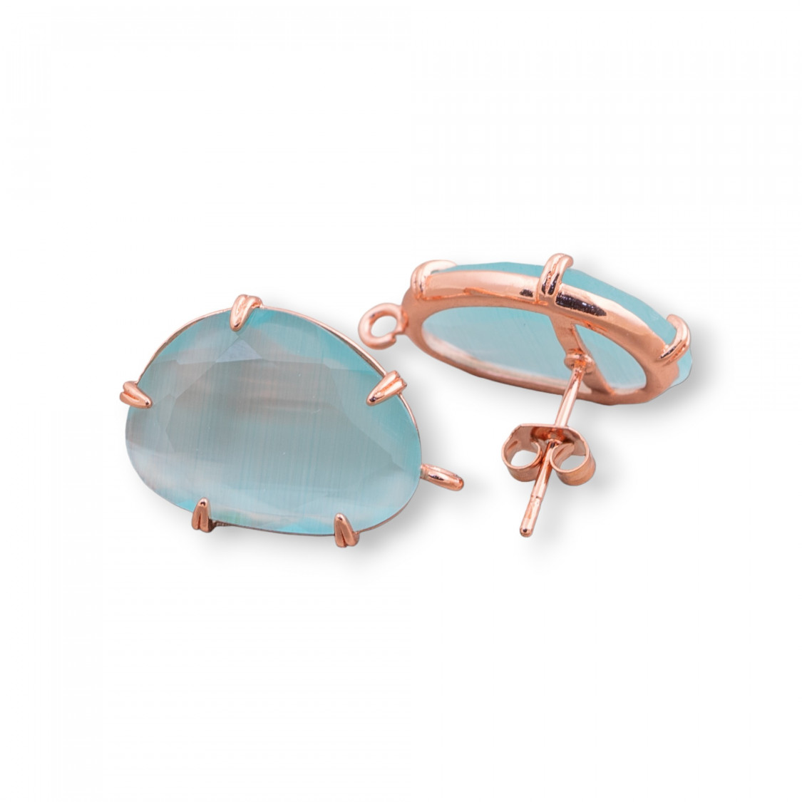 Base Per Orecchini Di Ottone A Perno Con Occhio Di Gatto Sfaccettato 14,5x18mm 6 Paia Oro Rosa Acqua-BASI PER ORECCHINI CON PIETRE E PERLINE | Worldofjewel.com
