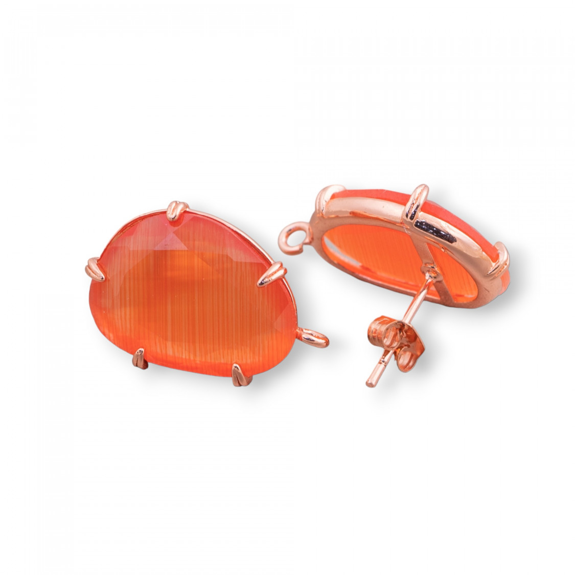 Base Per Orecchini Di Ottone A Perno Con Occhio Di Gatto Sfaccettato 14,5x18mm 6 Paia Oro Rosa Arancio-BASES DE BOUCLES D'OREILLES AVEC PIERRES ET PERLES | Worldofjewel.com