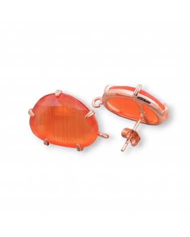 Base Per Orecchini Di Ottone A Perno Con Occhio Di Gatto Sfaccettato 14,5x18mm 6 Paia Oro Rosa Arancio-BASES DE BOUCLES D'OREILLES AVEC PIERRES ET PERLES | Worldofjewel.com