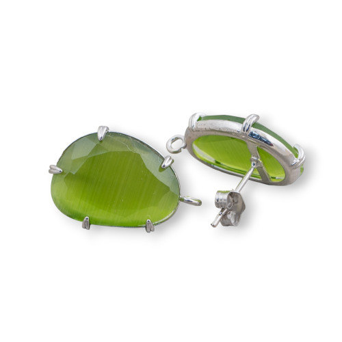 Ohrstecker aus Messing Basis mit facettiertem Katzenauge 14,5x18mm 6 Paar Rhodium Green Forest-Ohrringbasen mit Steinen und Perlen | Worldofjewel.com