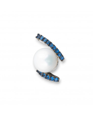 Ciondolo Pendente Di Argento 925 Con Zirconi Blu Fantasia E Perle Di Maiorca 17x26mm-ARGENT 925 DESIGN ITALIE | Worldofjewel.com