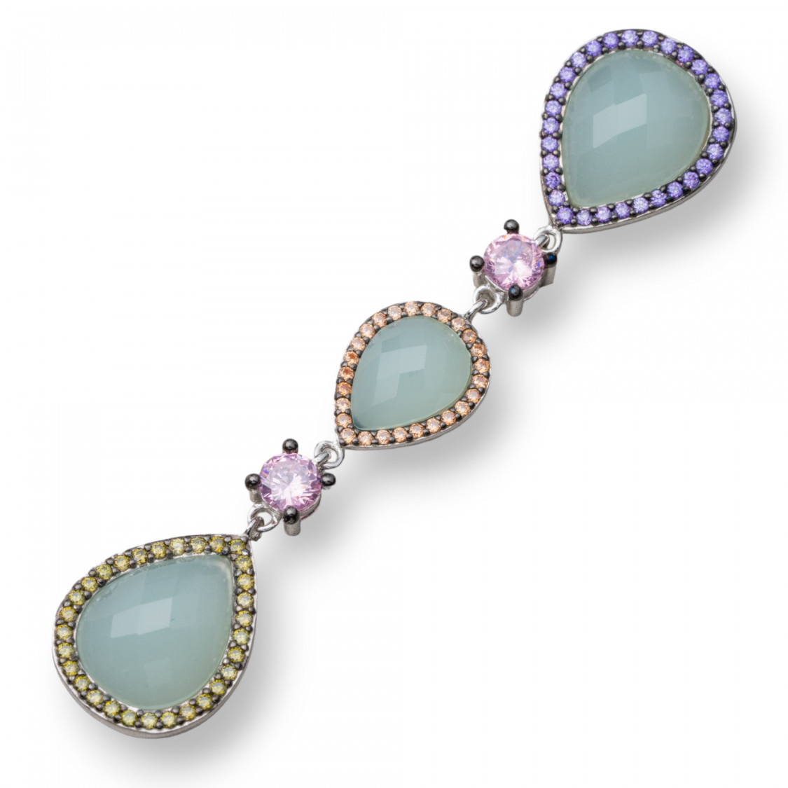 Ciondolo Pendente Di Argento 925 Con Zirconi E 3 Cabochon 16x75mm-SILBER 925 DESIGN ITALIEN | Worldofjewel.com