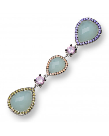 Ciondolo Pendente Di Argento 925 Con Zirconi E 3 Cabochon 16x75mm-SILBER 925 DESIGN ITALIEN | Worldofjewel.com