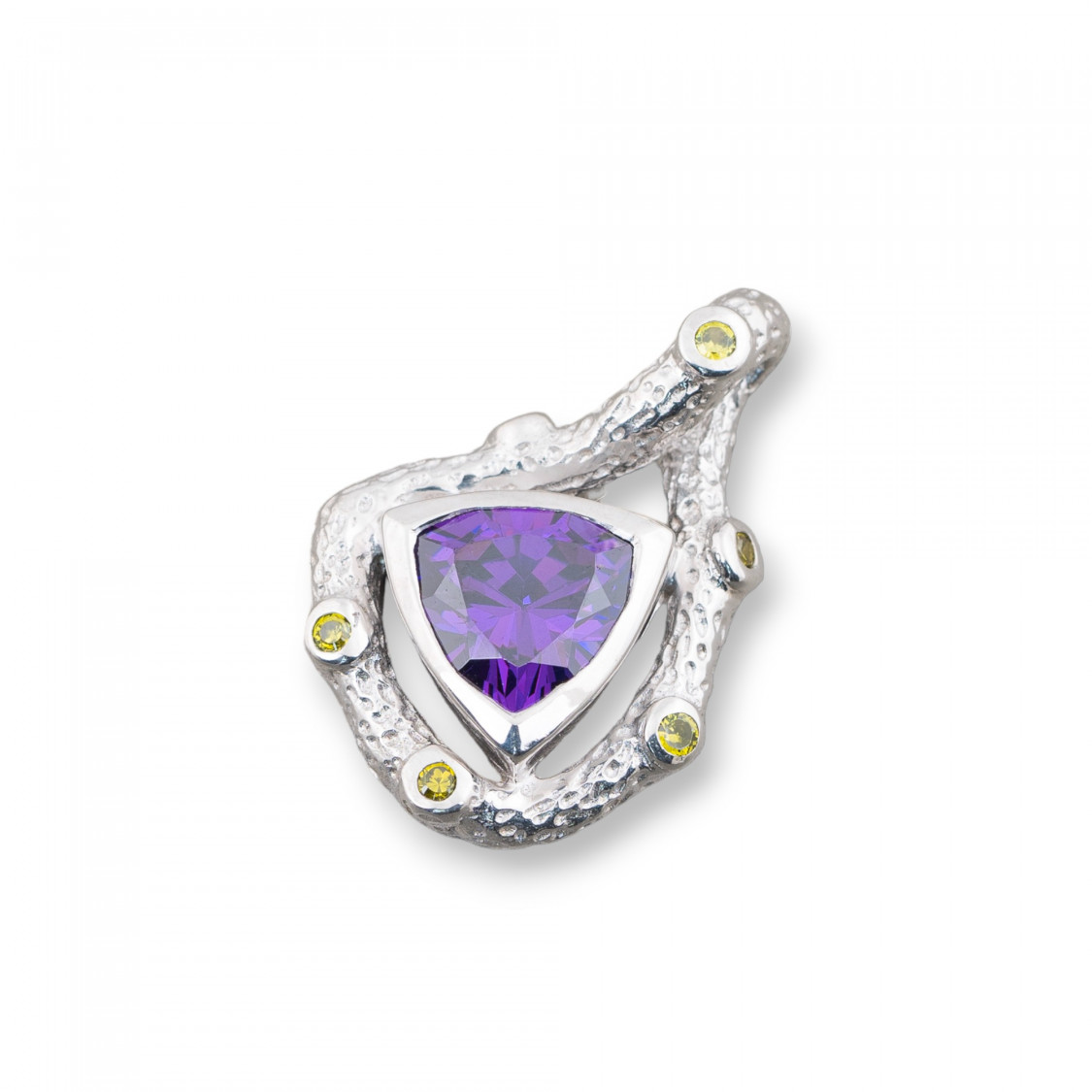 Ciondolo Pendente Di Argento 925 Con Zirconi E Cabochon Di Pietre Idrotermale 18x26mm Rodiato-ARGENT 925 DESIGN ITALIE | Worldofjewel.com