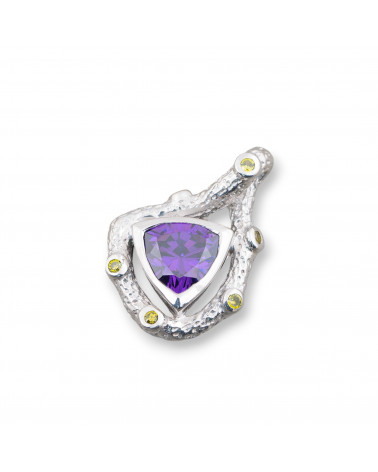 Ciondolo Pendente Di Argento 925 Con Zirconi E Cabochon Di Pietre Idrotermale 18x26mm Rodiato-ARGENT 925 DESIGN ITALIE | Worldofjewel.com
