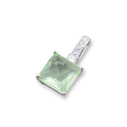 925 Silver Pendant with Zirconia and Green Hydrothermal Gemstone 11x22mm
