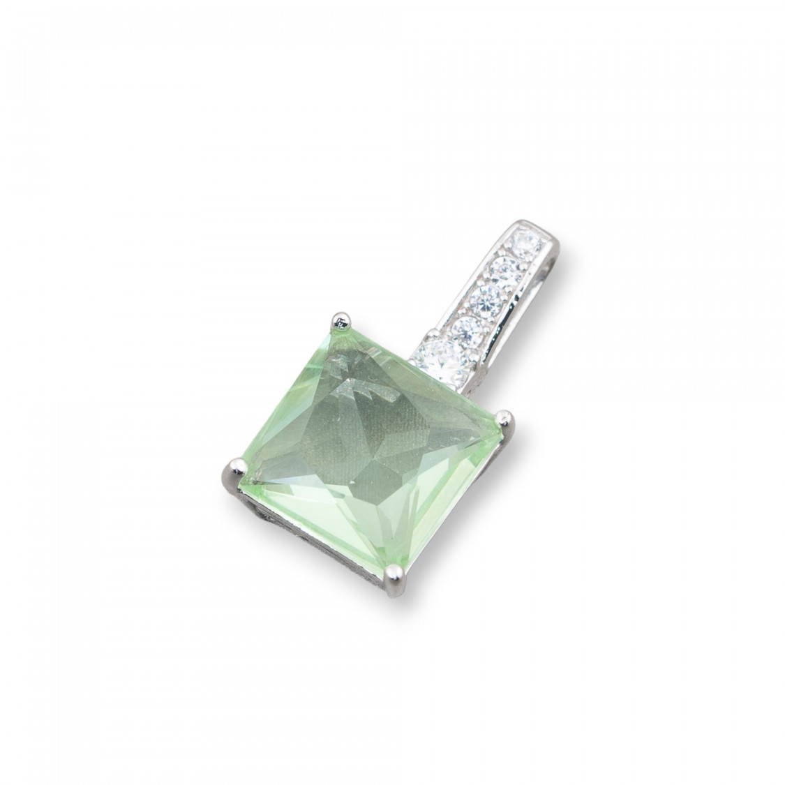 Colgante de plata 925 con circonita y piedra hidrotermal verde de 11 x 22 mm-PLATA 925 DISEÑO ITALIA | Worldofjewel.com