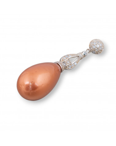 Ciondolo Pendente Di Argento 925 Con Zirconi E Goccia Di Perle Di Maiorca 62x18mm-PENDENTIFS DE PIERRES DURES | Worldofjewel.com