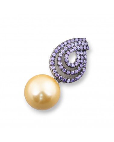 Ciondolo Pendente Di Argento 925 Con Zirconi E Perle Di Maiorca 15x36mm-ARGENT 925 DESIGN ITALIE | Worldofjewel.com