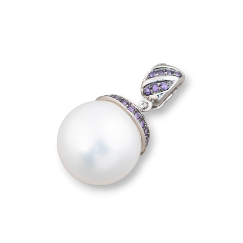 925 Silver Pendant with Zirconia and Mallorca Pearls 16x32mm