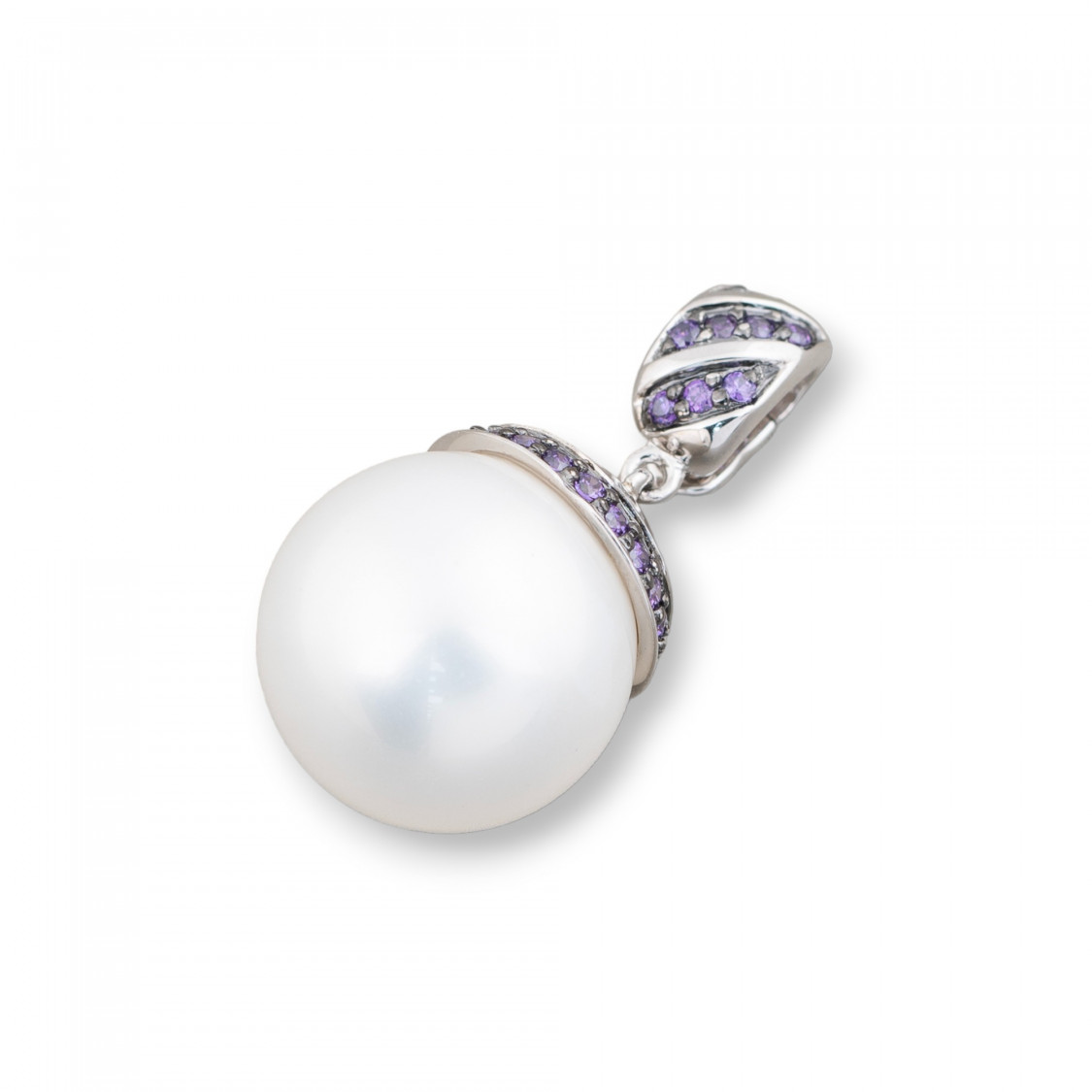 Ciondolo Pendente Di Argento 925 Con Zirconi e Perle Di Maiorca 16x32mm-ARGENT 925 DESIGN ITALIE | Worldofjewel.com