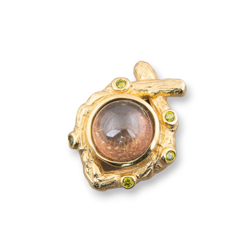 Colgante de Plata 925 con Circonitas y Piedra Hidrotermal Baño de Oro 17x22mm