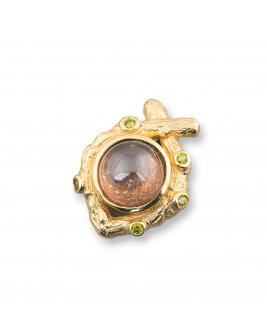 Ciondolo Pendente Di Argento 925 Con Zirconi E Pietra Idrotermale Dorato 17x22mm-SILBER 925 DESIGN ITALIEN | Worldofjewel.com