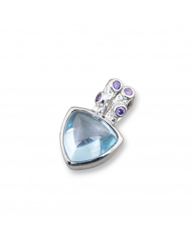 Ciondolo Pendente Di Argento 925 Con Zirconi E Pietra Idrotermale Rodiato 13x21mm-ARGENT 925 DESIGN ITALIE | Worldofjewel.com