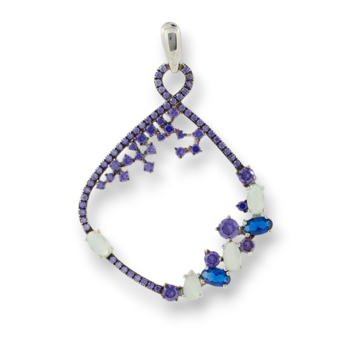 Pendentif en argent 925 avec zirconias et topazes bleues, violettes et blanches, 32 x 46 mm