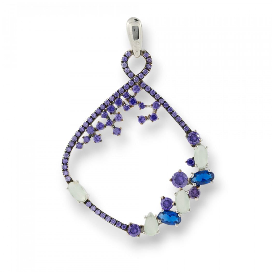 Pendentif en argent 925 avec zirconias et topazes bleues, violettes et blanches, 32 x 46 mm-ARGENT 925 DESIGN ITALIE | Worldofjewel.com