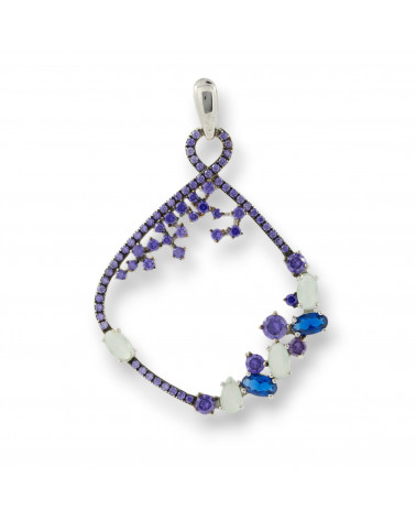Ciondolo Pendente Di Argento 925 Con Zirconi E Topazi Blu, Viola E Bianco 32x46mm-ARGENT 925 DESIGN ITALIE | Worldofjewel.com