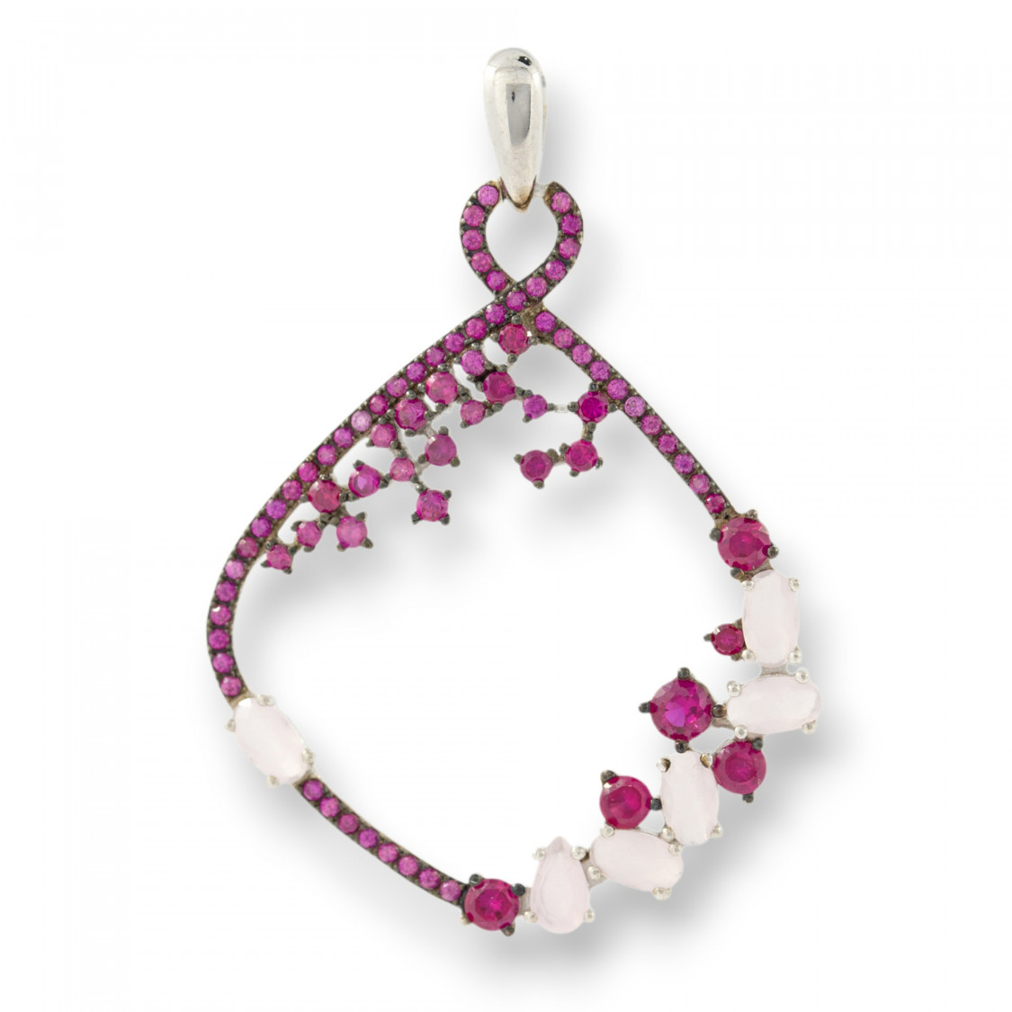 Ciondolo Pendente Di Argento 925 Con Zirconi E Topazi Fucsia E Rosa 32x46mm-ΑΣΗΜΙ 925 ΣΧΕΔΙΟ ΙΤΑΛΙΑ | Worldofjewel.com