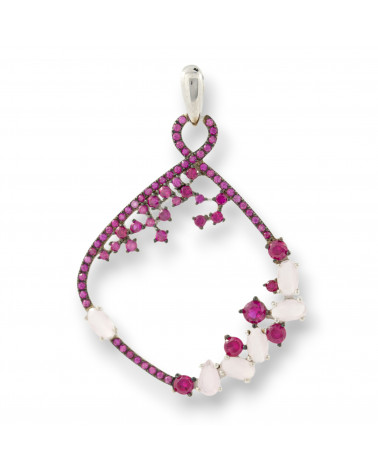 Ciondolo Pendente Di Argento 925 Con Zirconi E Topazi Fucsia E Rosa 32x46mm-ΑΣΗΜΙ 925 ΣΧΕΔΙΟ ΙΤΑΛΙΑ | Worldofjewel.com