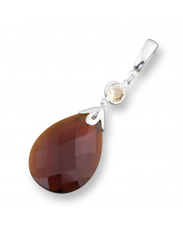 Ciondolo Pendente Di Argento 925 Con Zirconi Giallo E Goccia Marrone 25x70mm-ARGENT 925 DESIGN ITALIE | Worldofjewel.com
