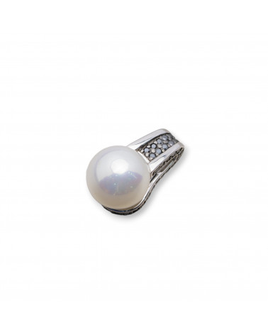 Ciondolo Pendente Di Argento 925 Con Zirconi Neri E Perle Di Maiorca Bianca 12x24mm-ARGENT 925 DESIGN ITALIE | Worldofjewel.com
