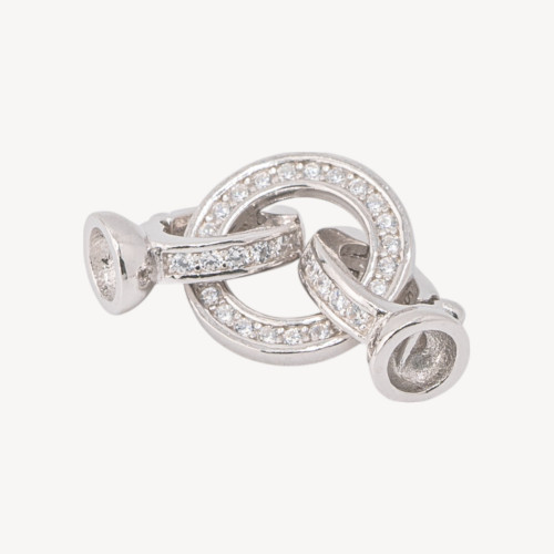 Verschluss aus 925er Sterlingsilber mit Zirkonia-Steinen (10 x 23 mm, rund) und 5-mm-Fassungen, 1 Stück, rhodiniert