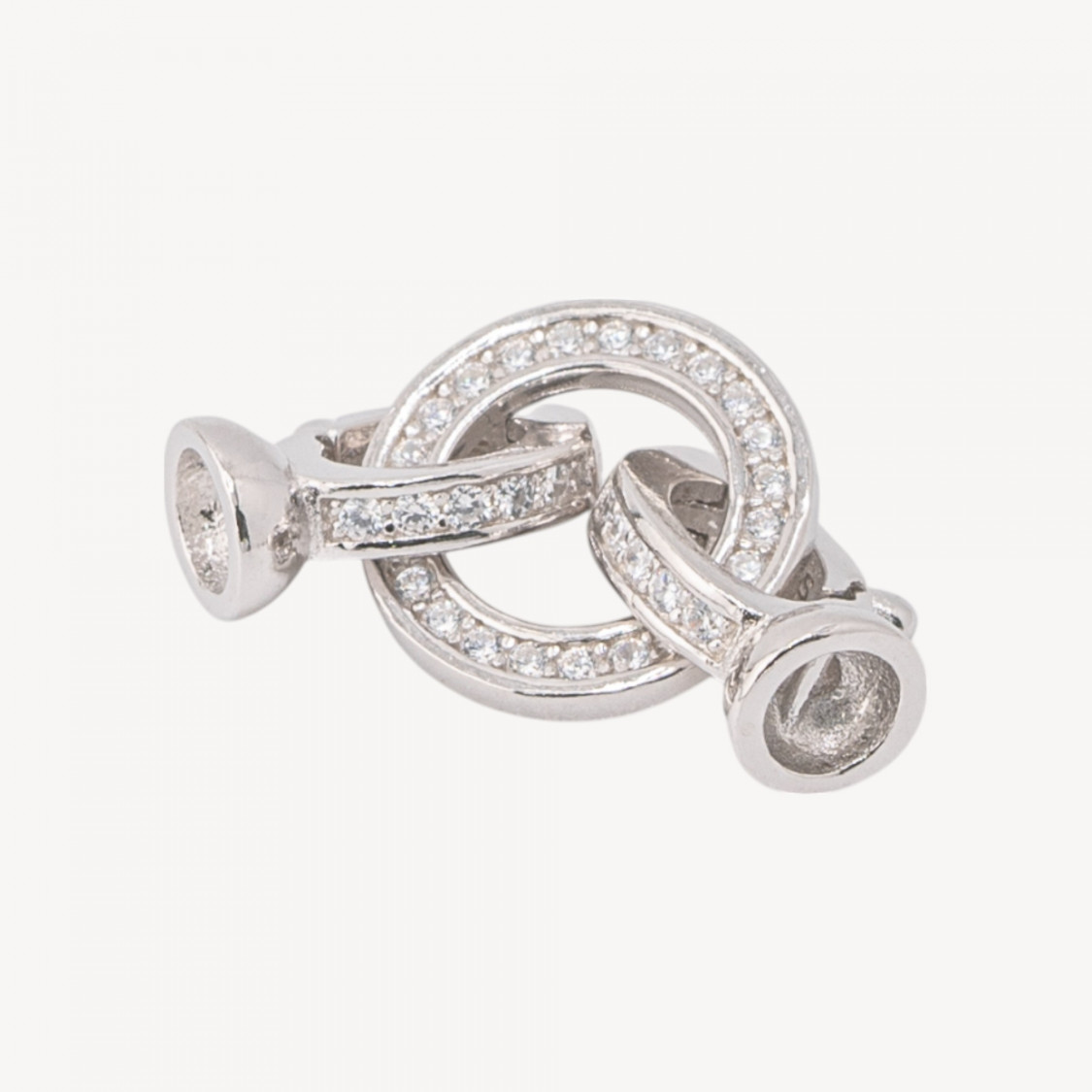 Verschluss aus 925er Sterlingsilber mit Zirkonia-Steinen (10 x 23 mm, rund) und 5-mm-Fassungen, 1 Stück, rhodiniert-DIY 925 Silberverschluss | Worldofjewel.com